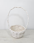 Cesta con asa alta blanca, trenzada y decorativa