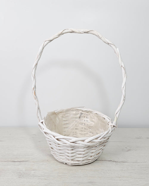 Cesta con asa alta blanca, trenzada y decorativa