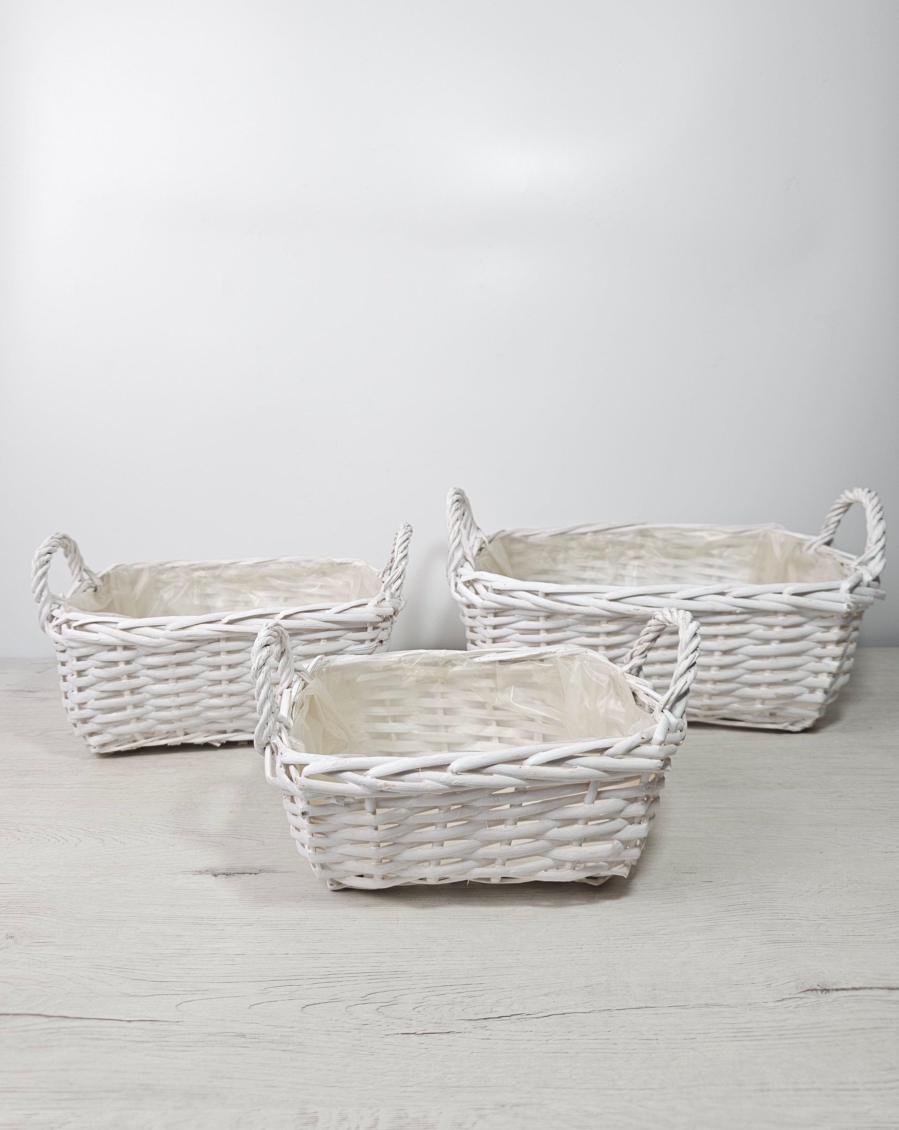 Cesta Asa Neptune blanca, rectangular, con asas laterales