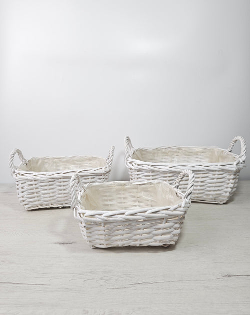 Cesta Asa Neptune blanca, rectangular, con asas laterales